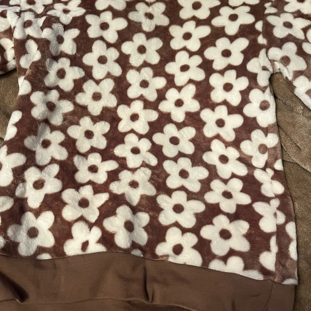 Floral Patterned Brown and White Women's Sweater